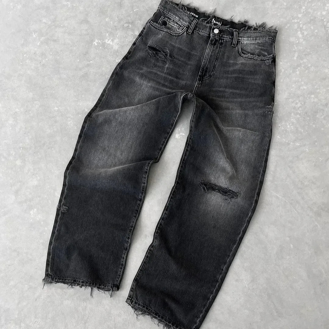 Ripped Straight Wash Jeans