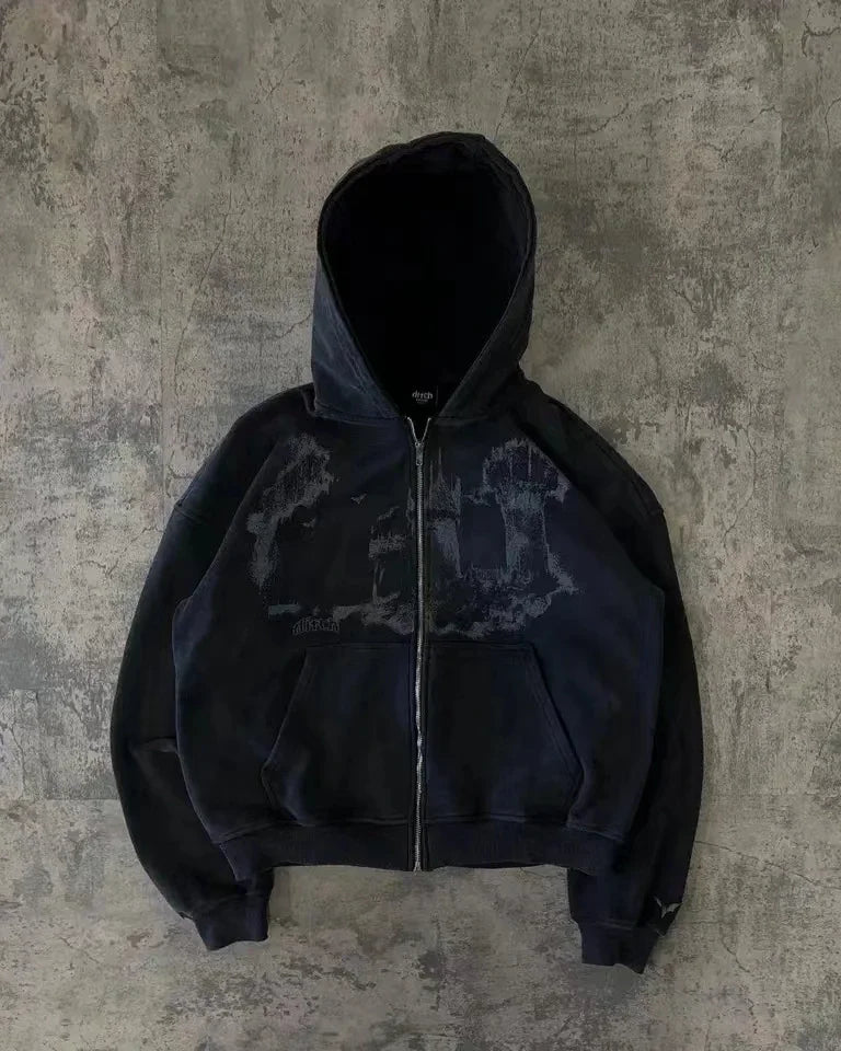 Gothic Y2K Graphic Zip Hoodie