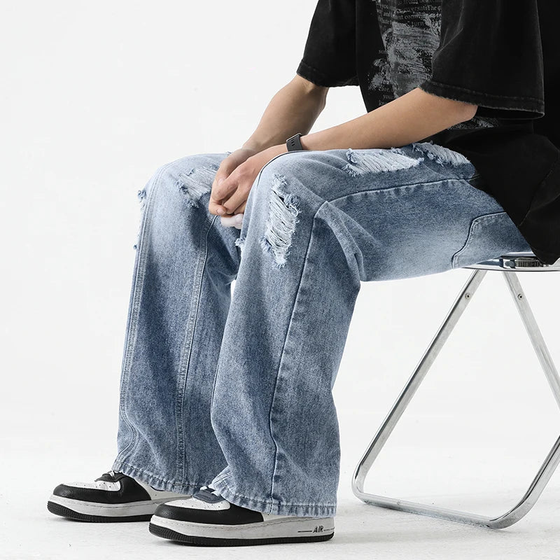 Vintage Ripped Straight Leg Jeans