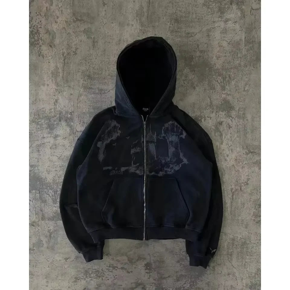 Gothic Y2K Graphic Zip Hoodie