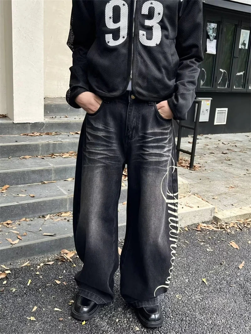 Hip Hop Letter Denim Jeans