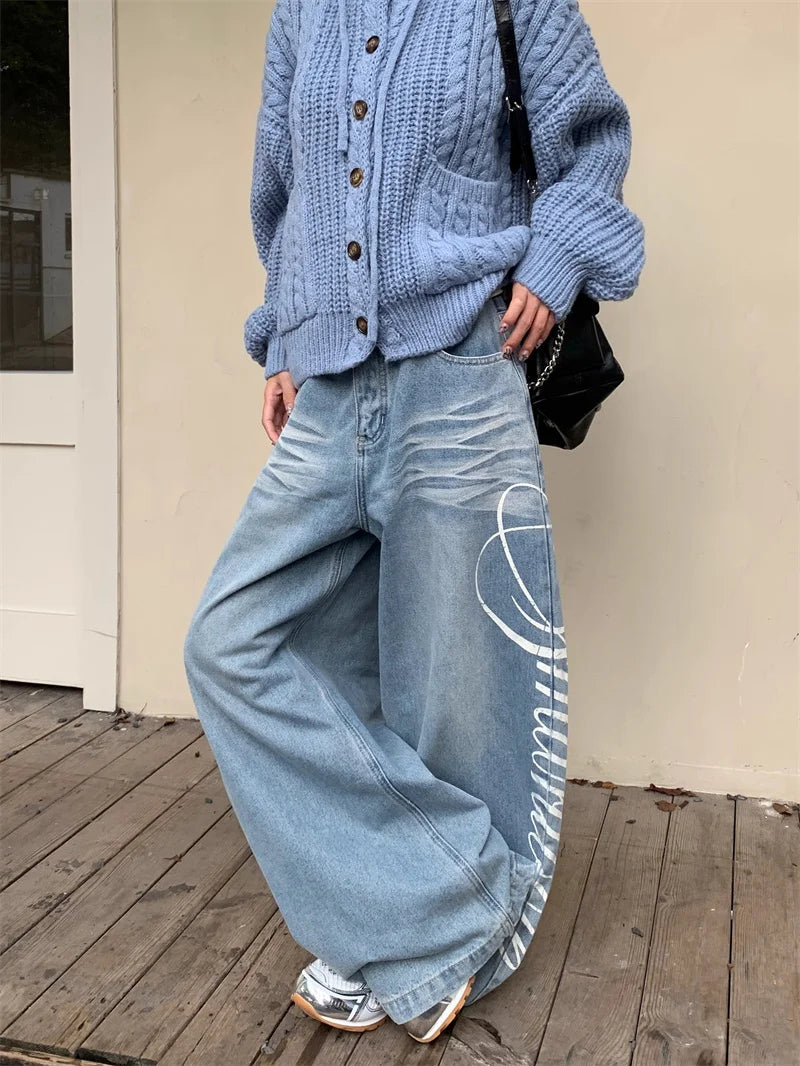 Hip Hop Letter Denim Jeans