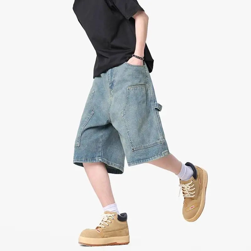 Cargo Wide Leg Denim Shorts
