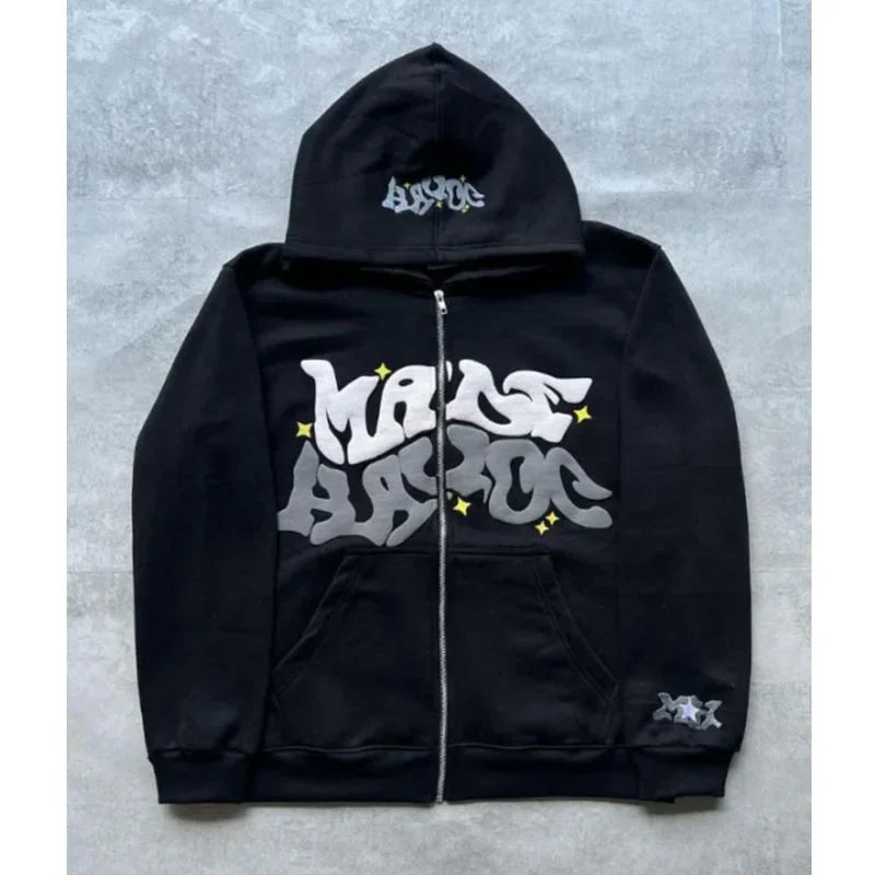Retro American Letter Zip Hoodie