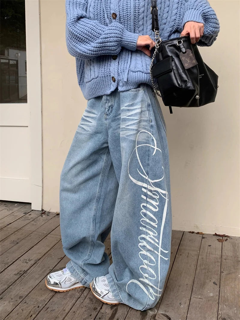 Hip Hop Letter Denim Jeans