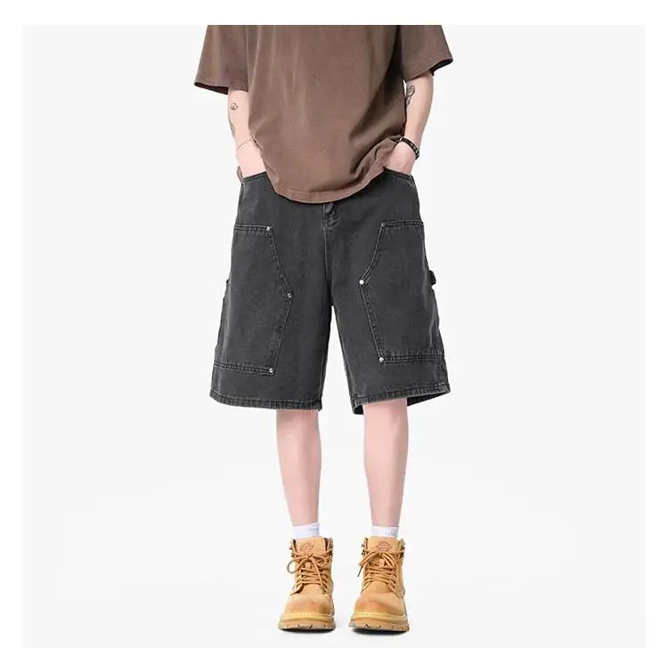 Cargo Wide Leg Denim Shorts