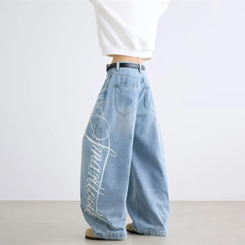 Hip Hop Letter Denim Jeans