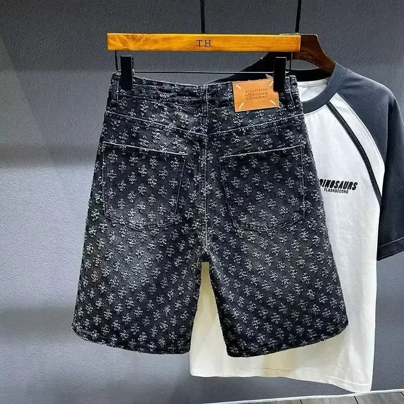 American Style Jacquard Denim Shorts