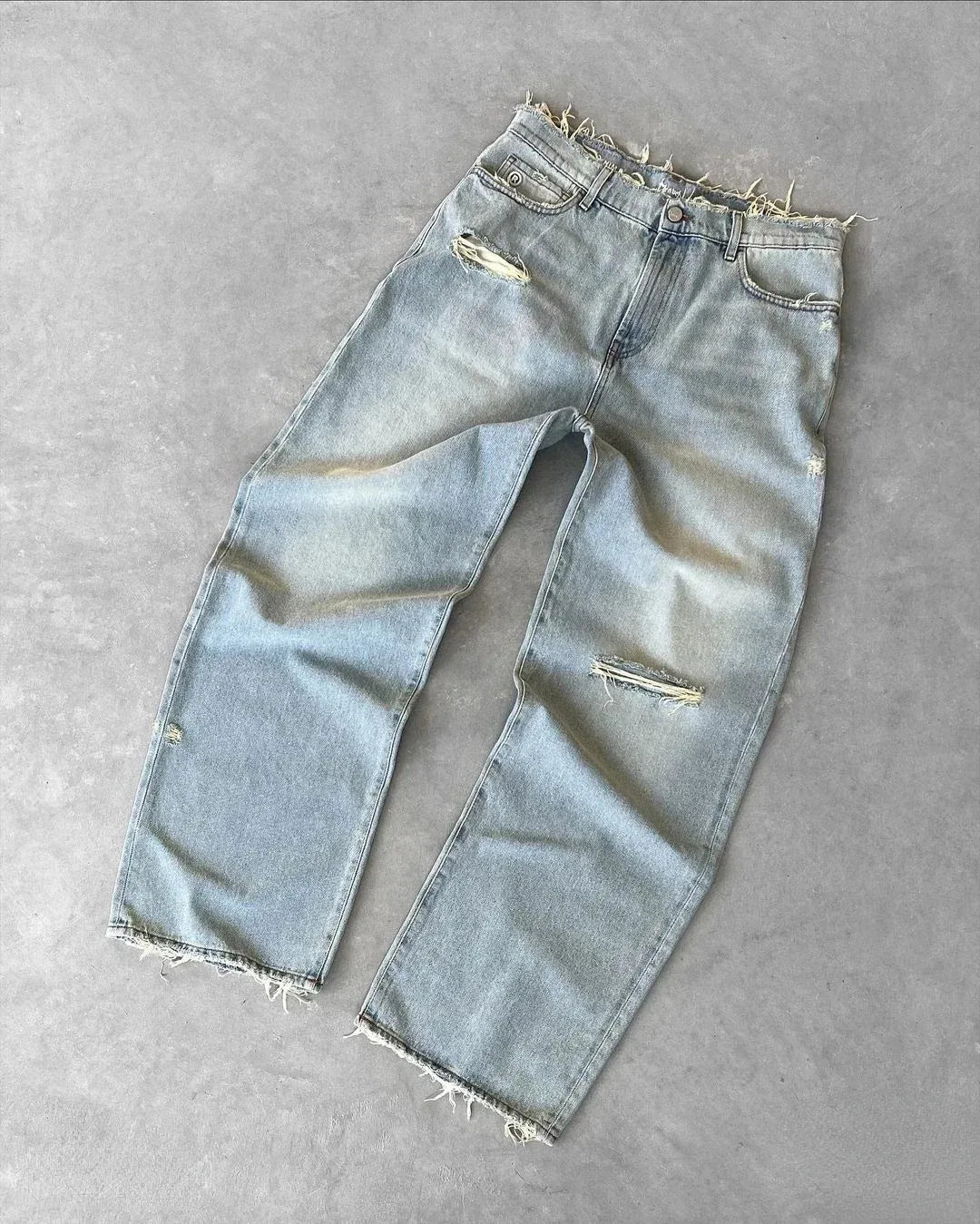 Ripped Straight Wash Jeans