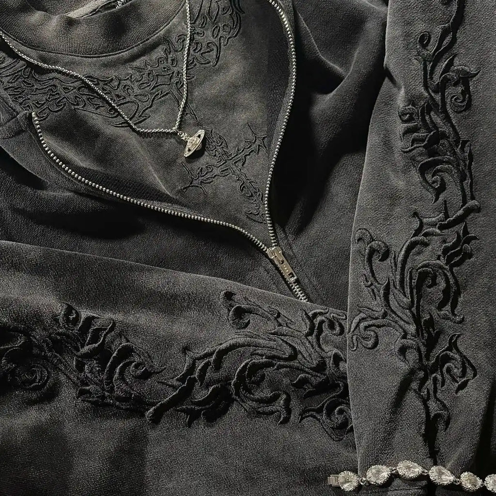 Gothic Rose Vine Embroidered Hoodie