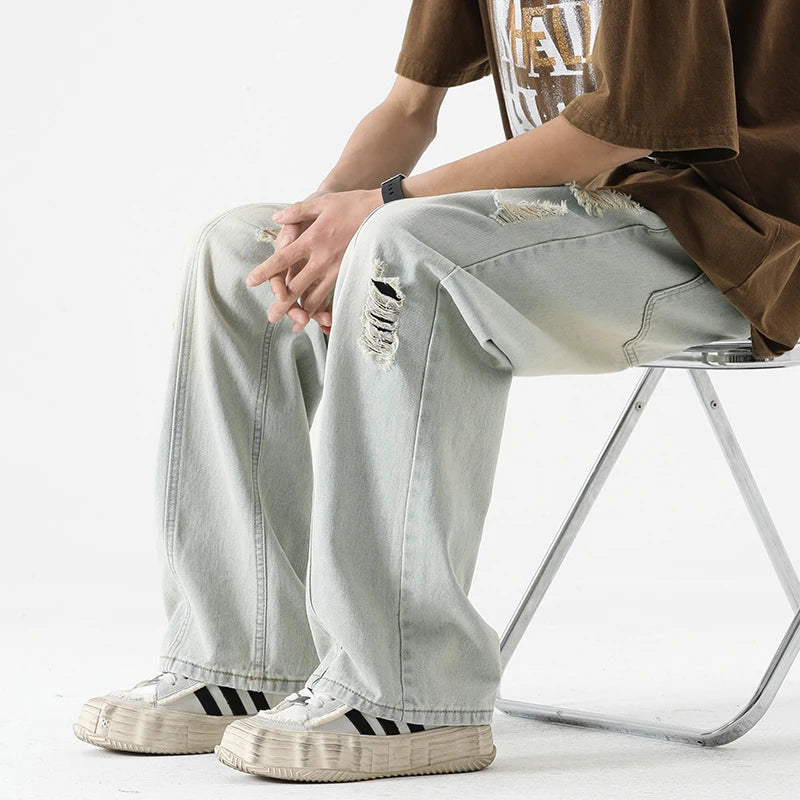 Vintage Ripped Straight Leg Jeans