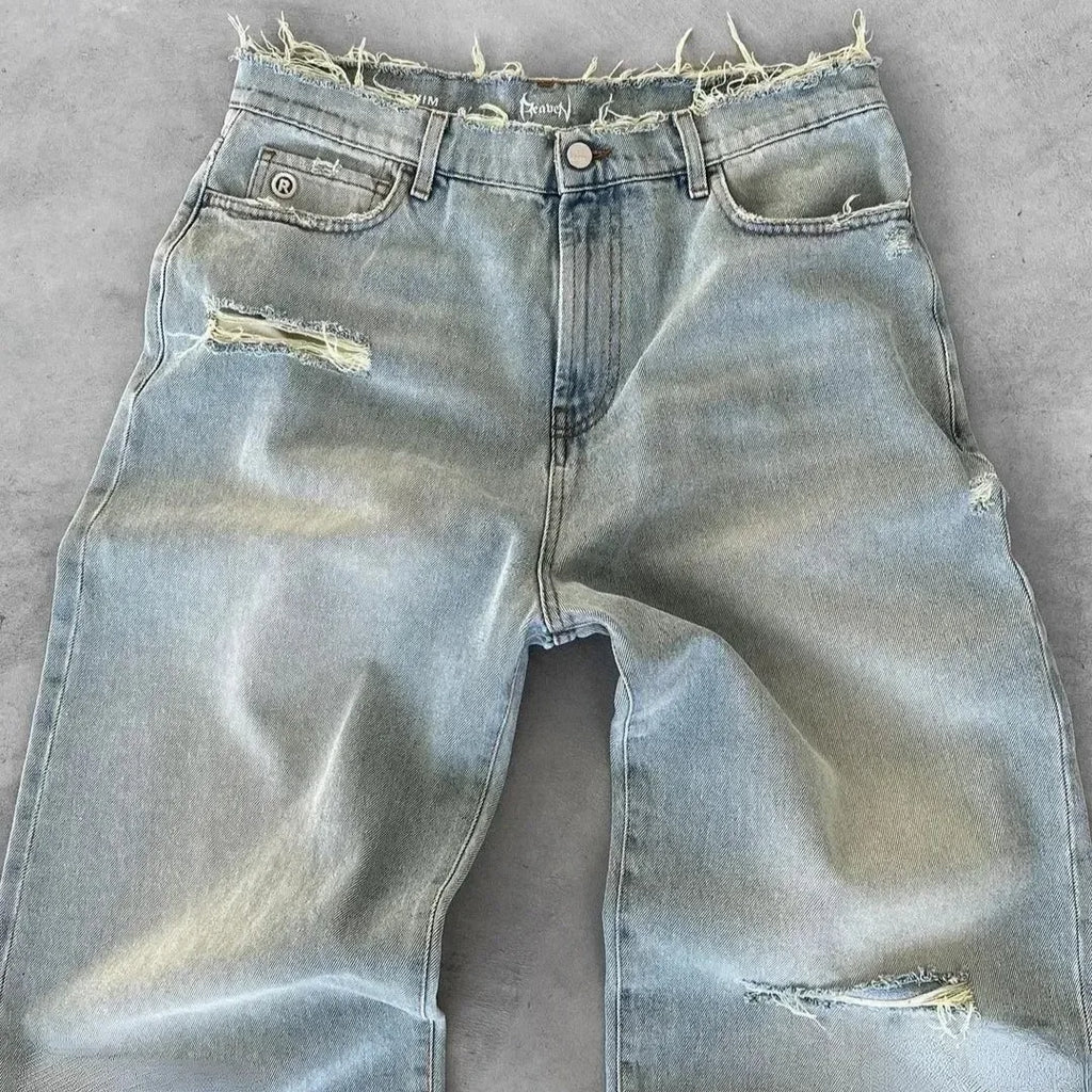Ripped Straight Wash Jeans