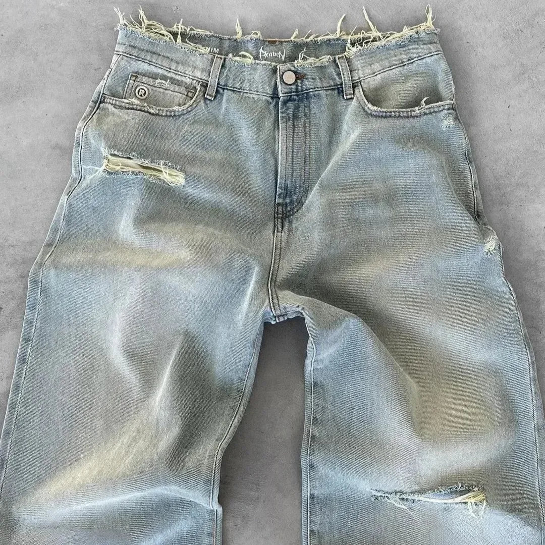 Ripped Straight Wash Jeans