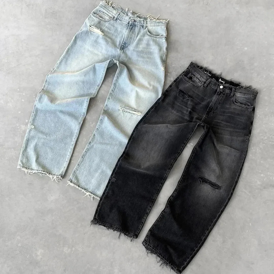 Ripped Straight Wash Jeans