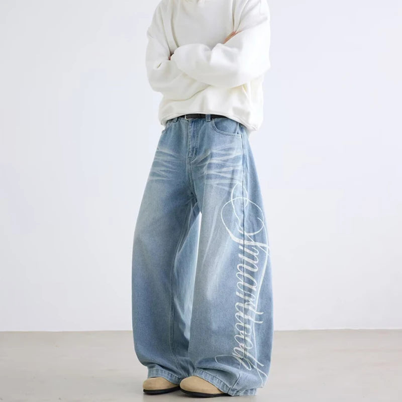Hip Hop Letter Denim Jeans