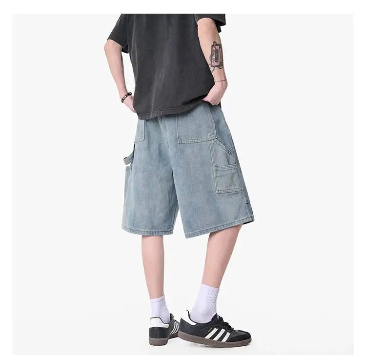 Cargo Wide Leg Denim Shorts