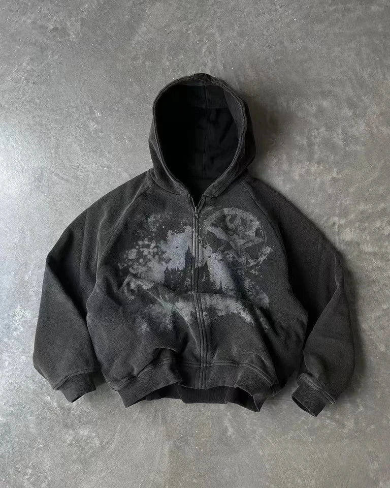Gothic Y2K Graphic Zip Hoodie