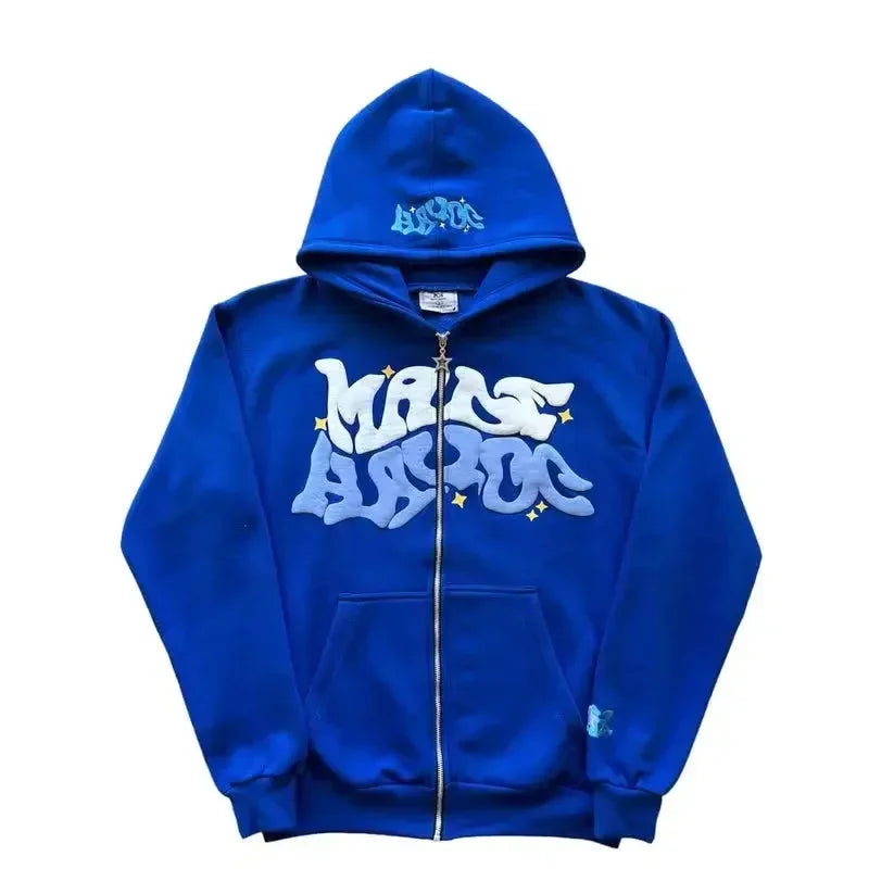 Retro American Letter Zip Hoodie