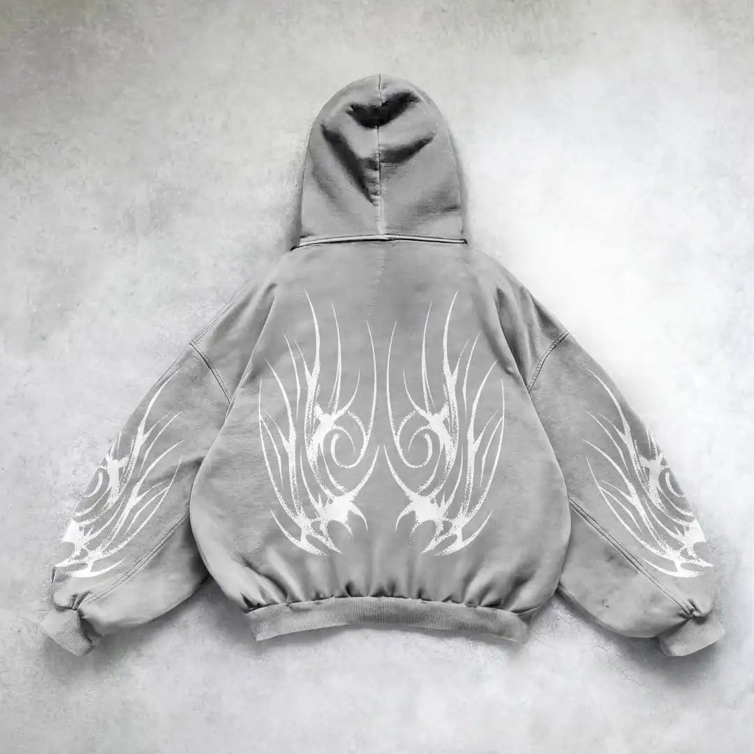 3D Dark Print Y2K Zip Hoodie