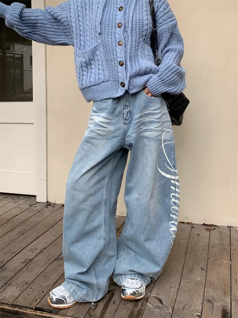Hip Hop Letter Denim Jeans