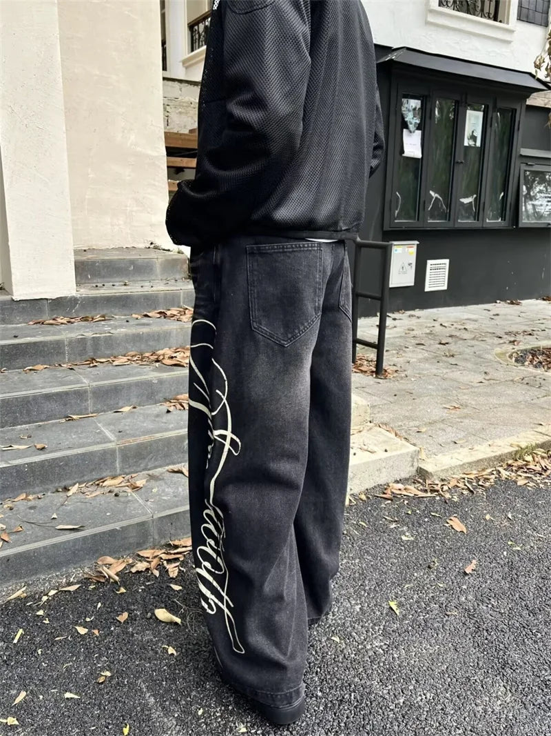 Hip Hop Letter Denim Jeans
