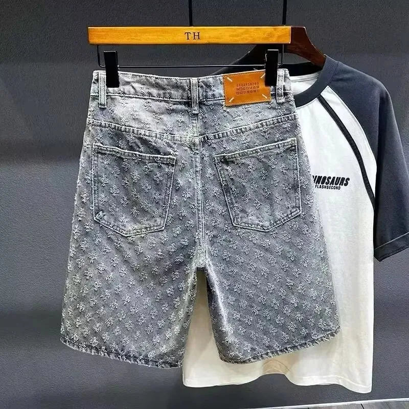 American Style Jacquard Denim Shorts
