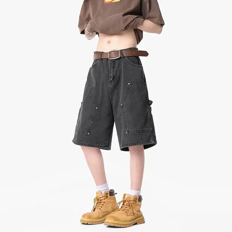 Cargo Wide Leg Denim Shorts