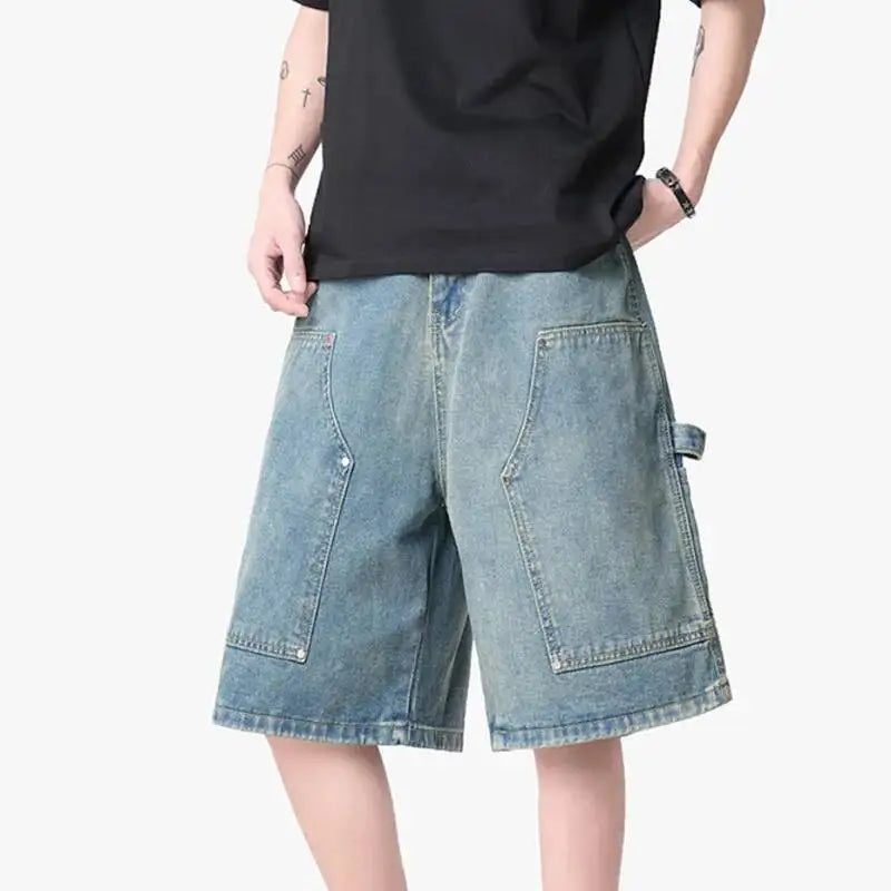 Cargo Wide Leg Denim Shorts