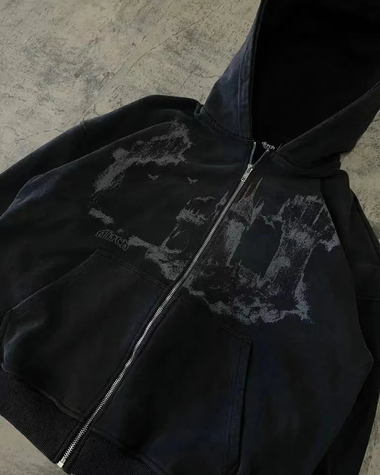 Gothic Y2K Graphic Zip Hoodie