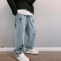 Korean Print Wide Leg Cargo Jeans