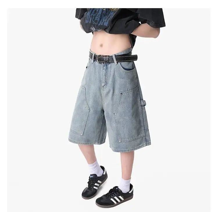 Cargo Wide Leg Denim Shorts