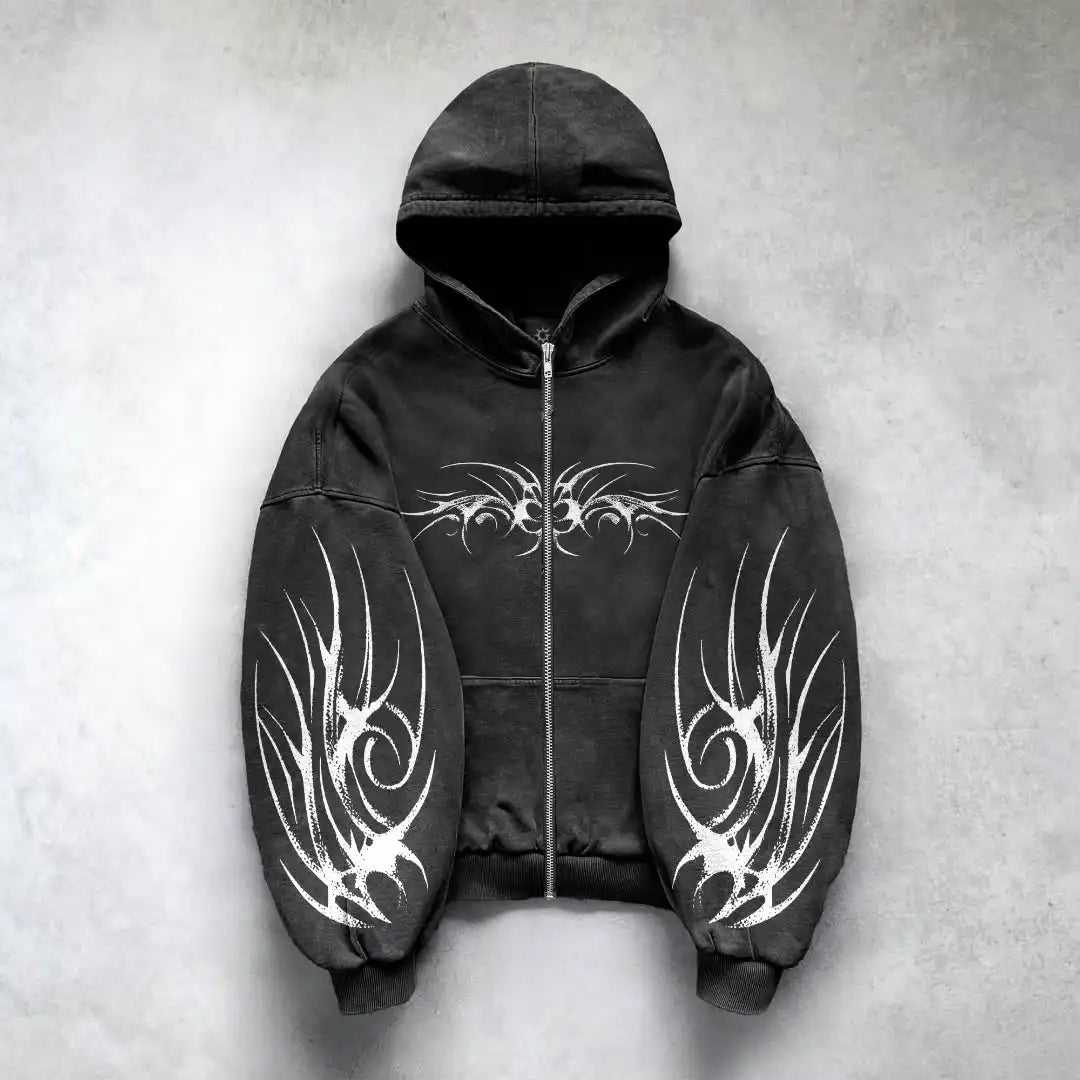 3D Dark Print Y2K Zip Hoodie