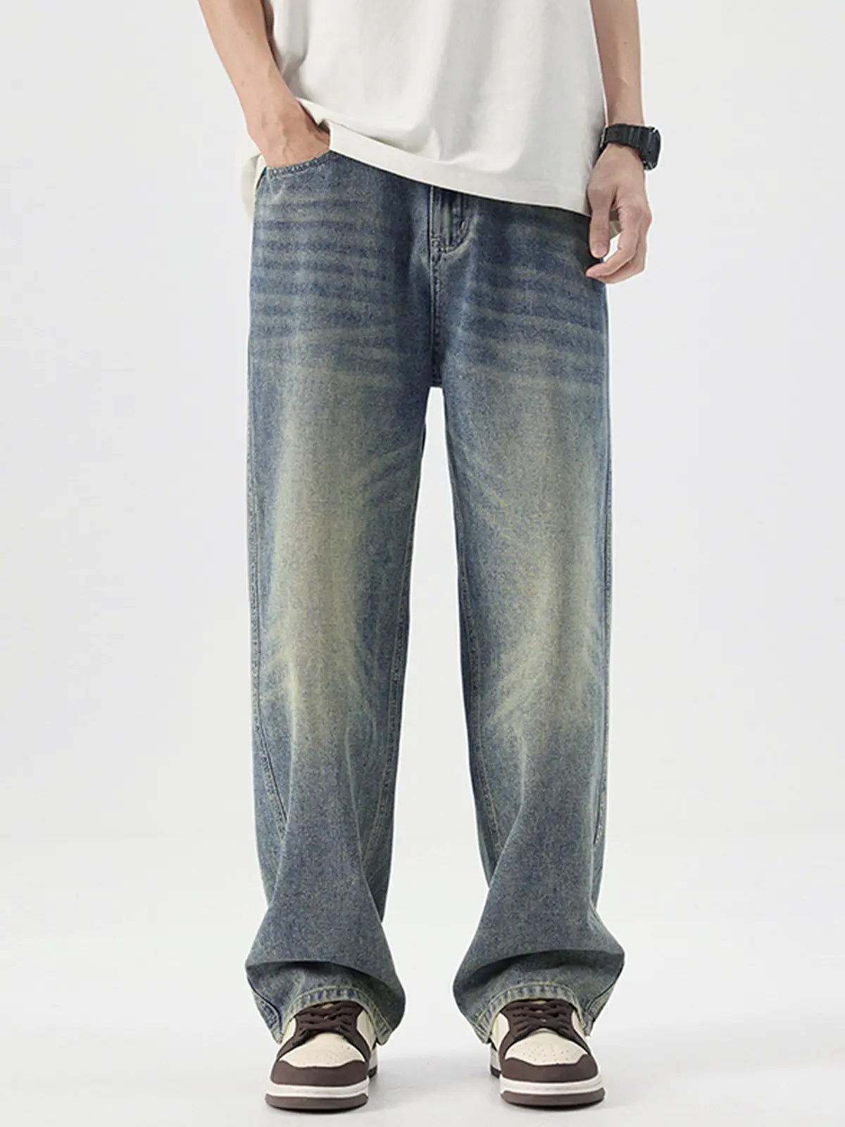 Retro Straight Wash Denim Jeans