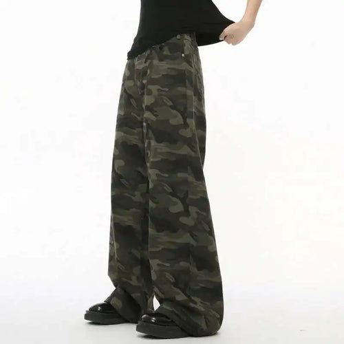 Camo Print Wide Leg Jeans