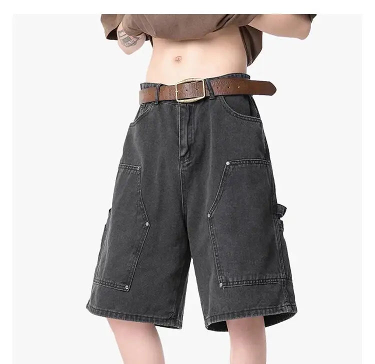 Cargo Wide Leg Denim Shorts