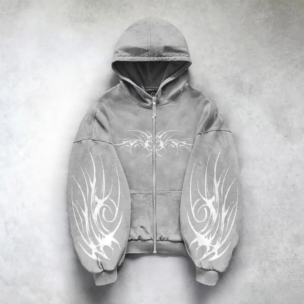 3D Dark Print Y2K Zip Hoodie