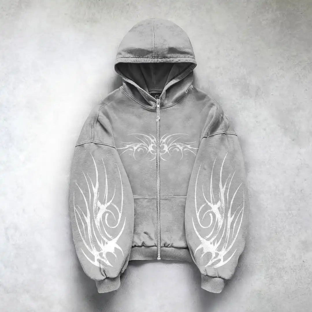3D Dark Print Y2K Zip Hoodie