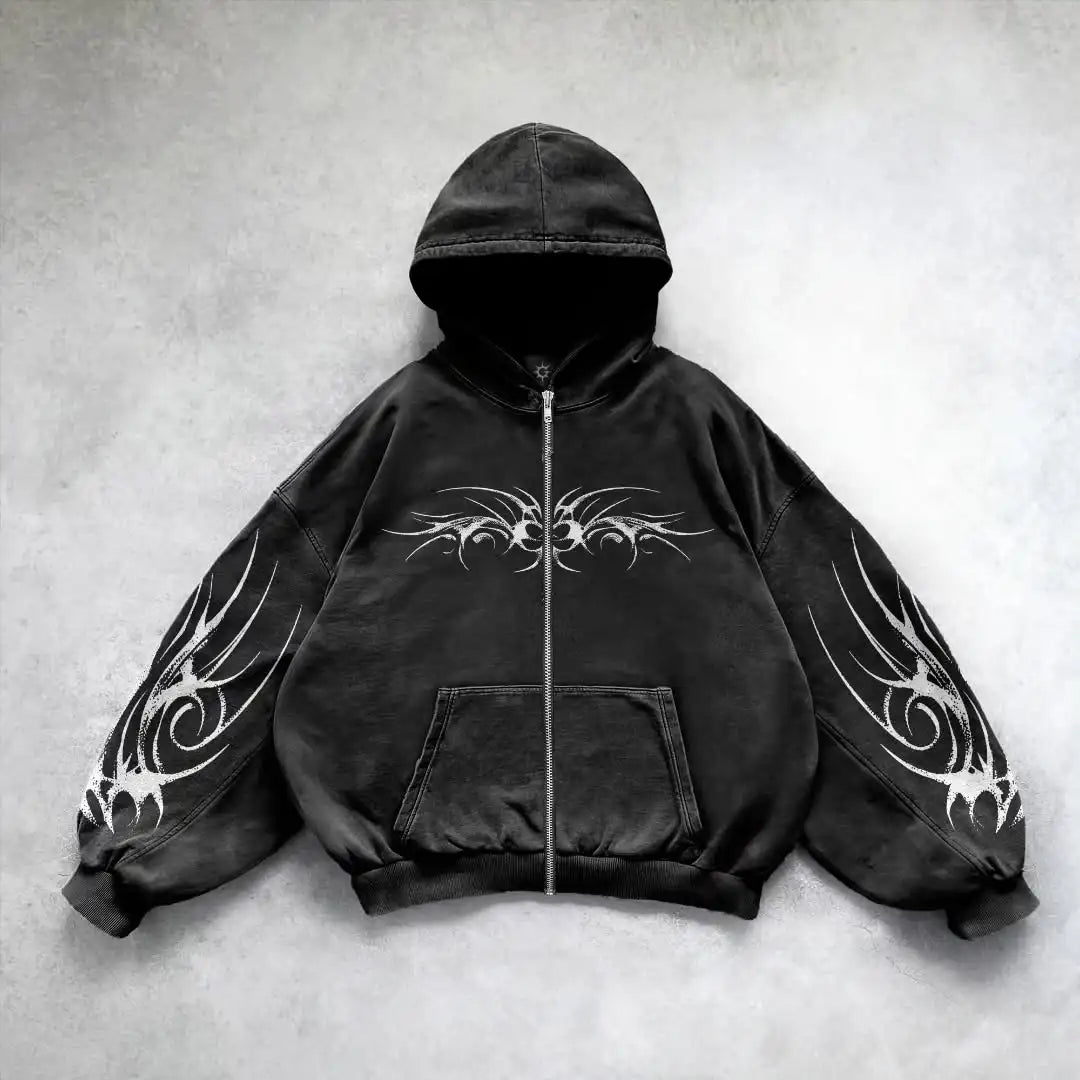 3D Dark Print Y2K Zip Hoodie