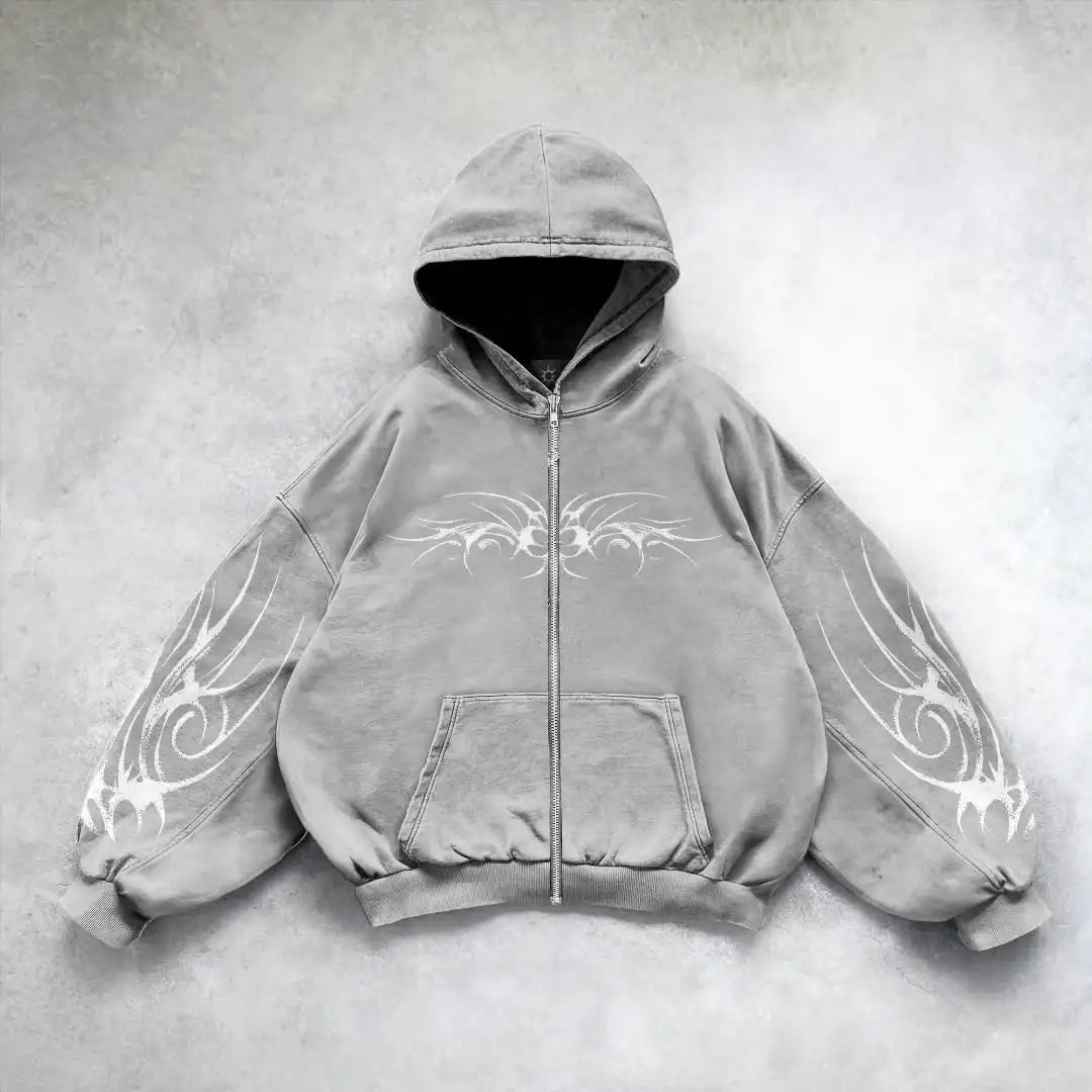 3D Dark Print Y2K Zip Hoodie
