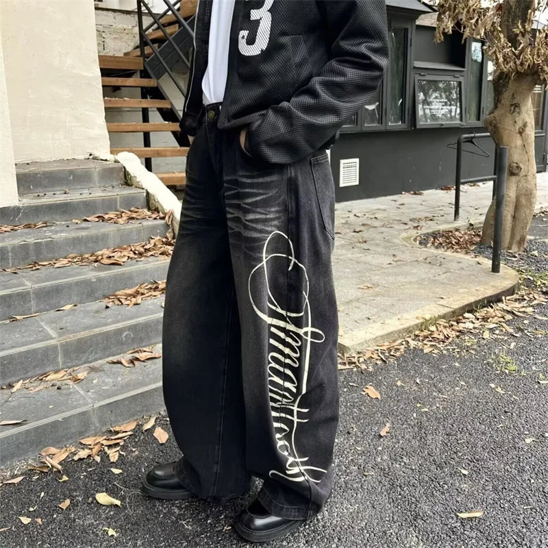 Hip Hop Letter Denim Jeans