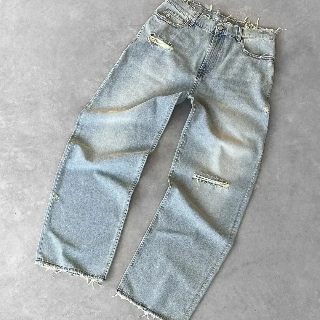 Ripped Straight Wash Jeans