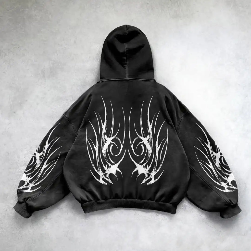 3D Dark Print Y2K Zip Hoodie