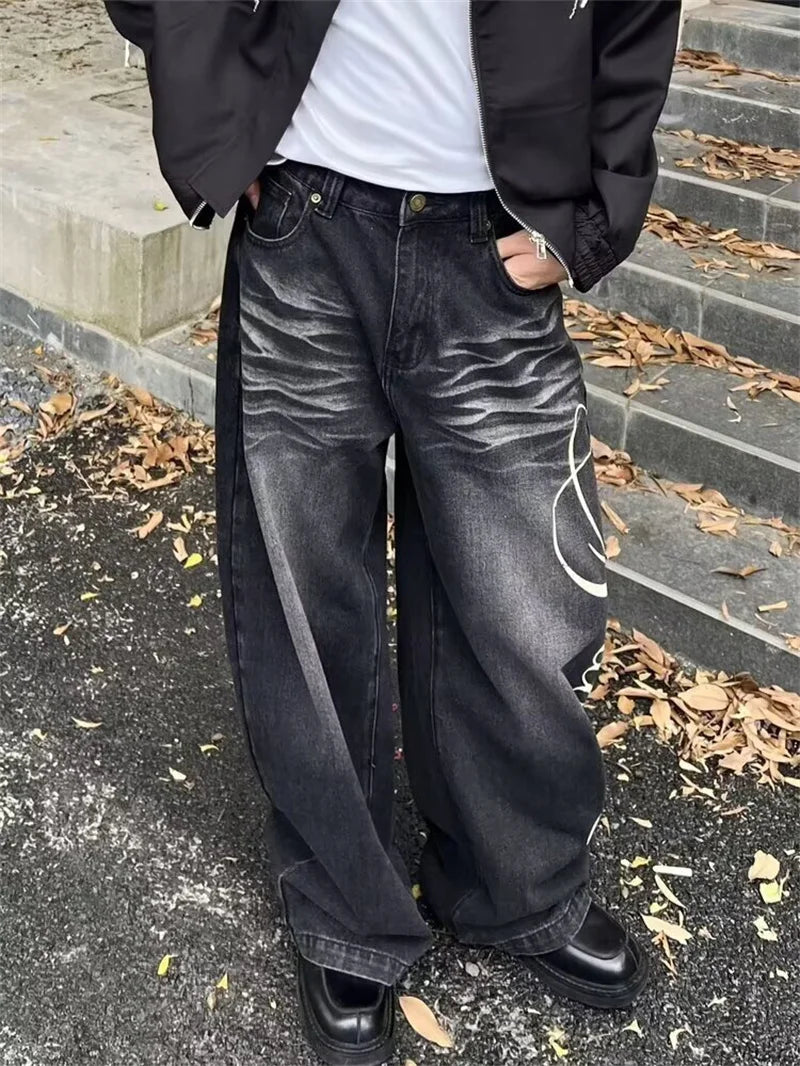 Hip Hop Letter Denim Jeans