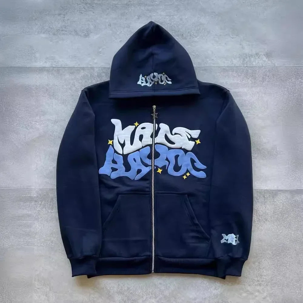 Retro American Letter Zip Hoodie